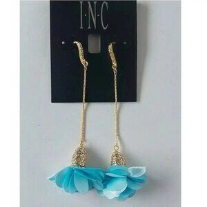 INC International Concept Fabric Flower Baby Blue Long Drop Earrings, NEW🌻